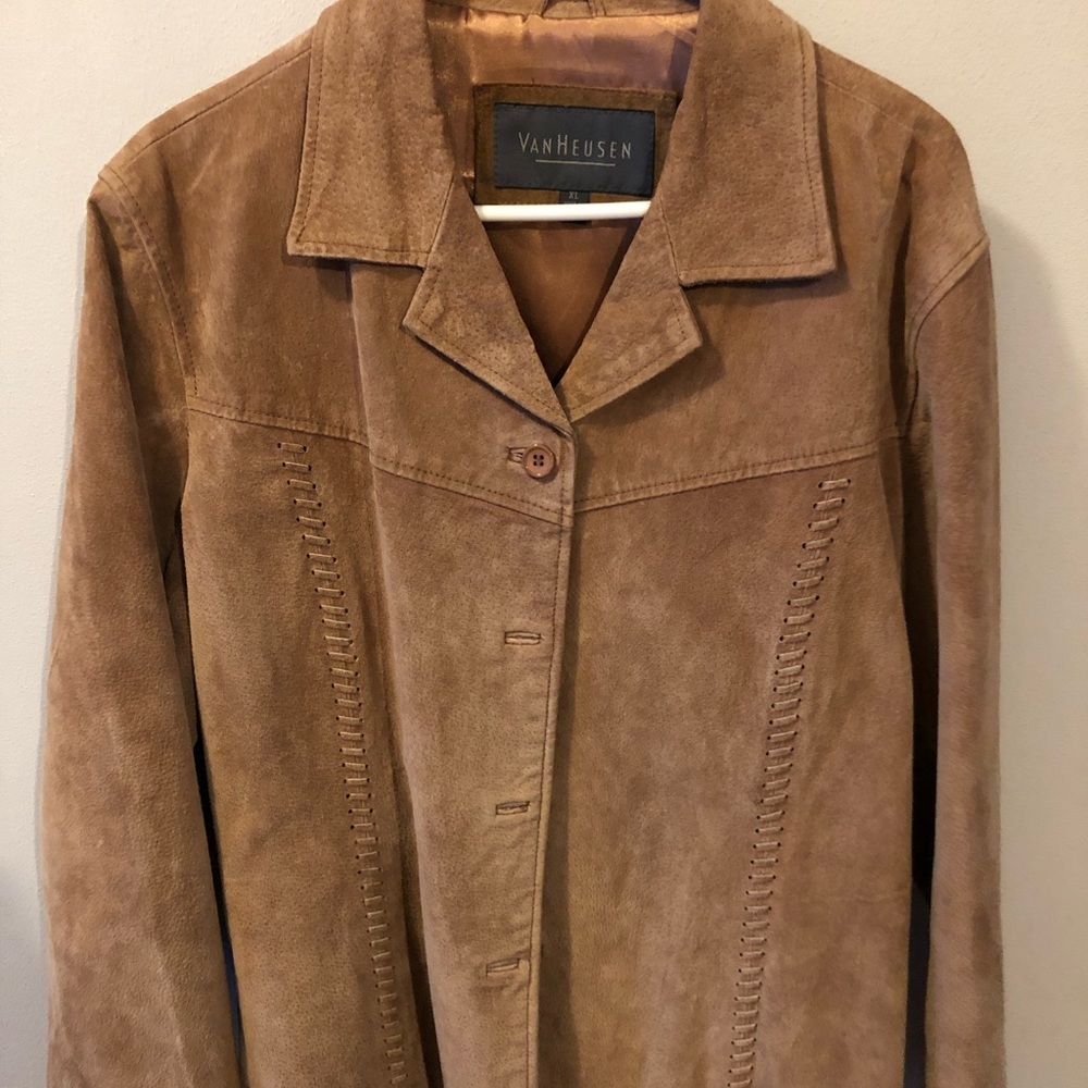 Women’s Leather Blazer Button Front Van Heusen Jacket, XL, 27” length